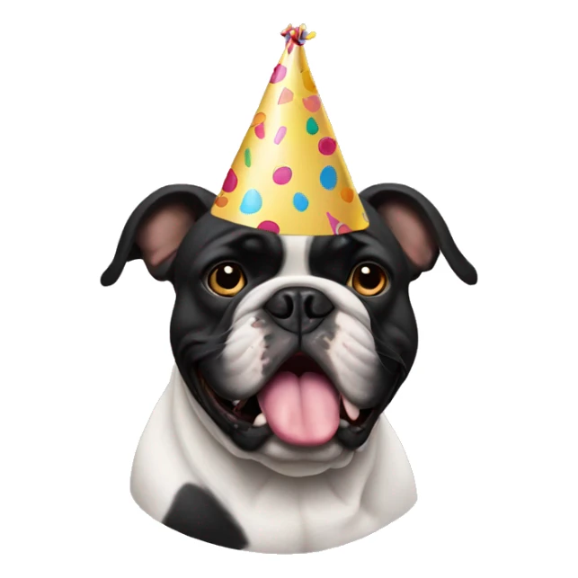 Black bulldog (with no white)with a party hat sticker
