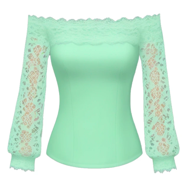 Realistic isolated mint green off the shoulder blouse top with long lace sleeves. sticker
