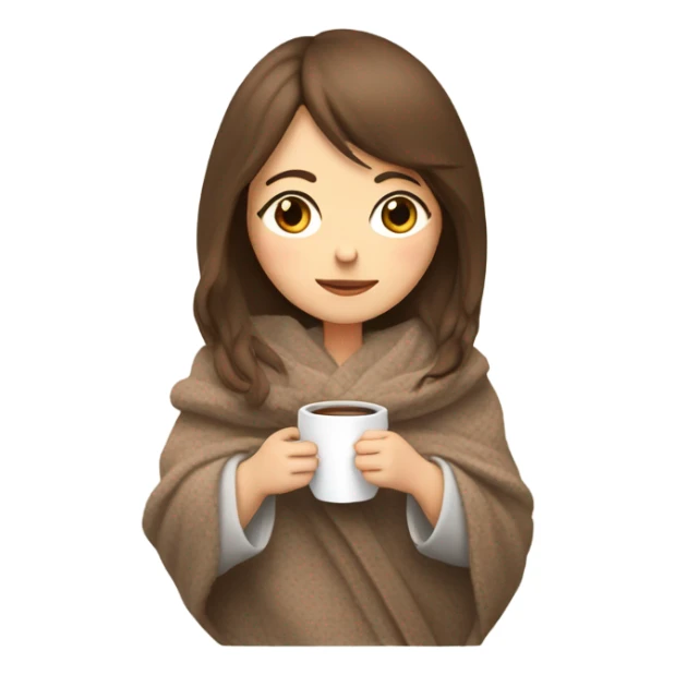 White brunette girl with bangs inside a blanket sipping coffee eyes closed sticker