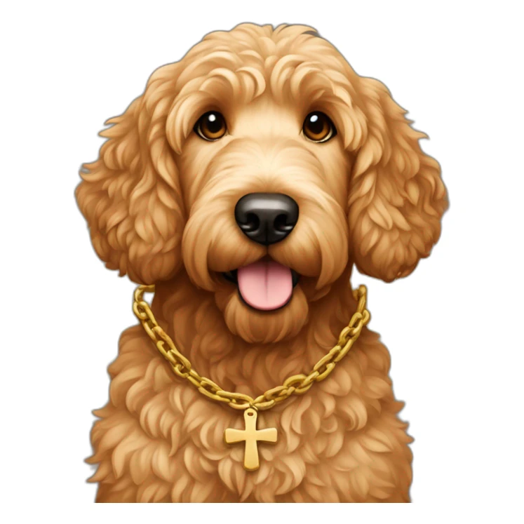 Light Brown golden doodle with cross chain sticker