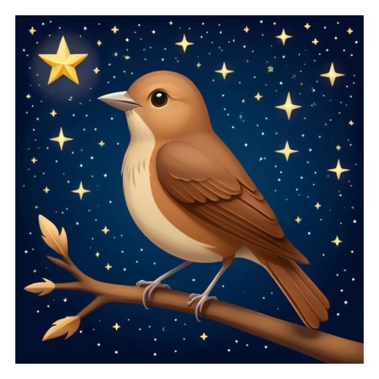 nightingale bird singing, small brown songbird against starry sky sticker