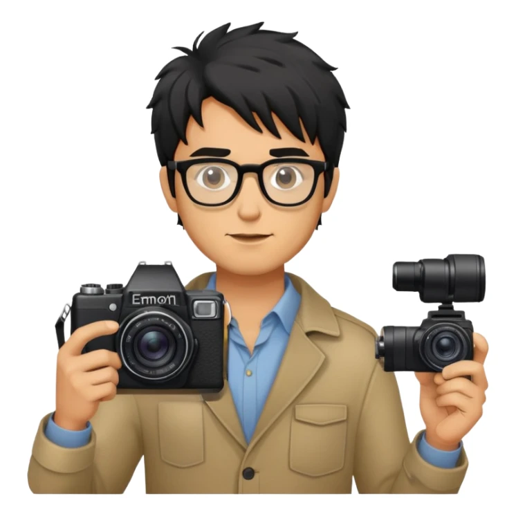 a man with black messy hair with one camera taking a photo sticker