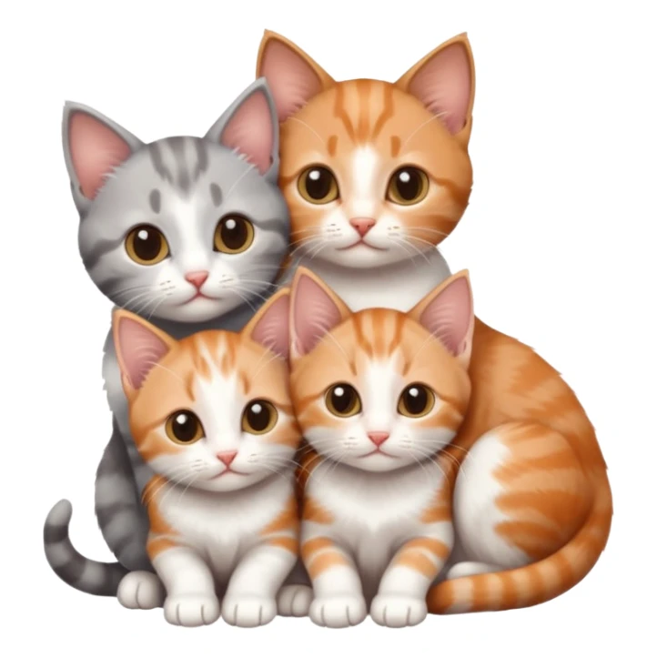 6 tiny kittens cuddling together all different colours, the first one is grey and white, the second is ginger and white and the third is brown tabby and white sticker