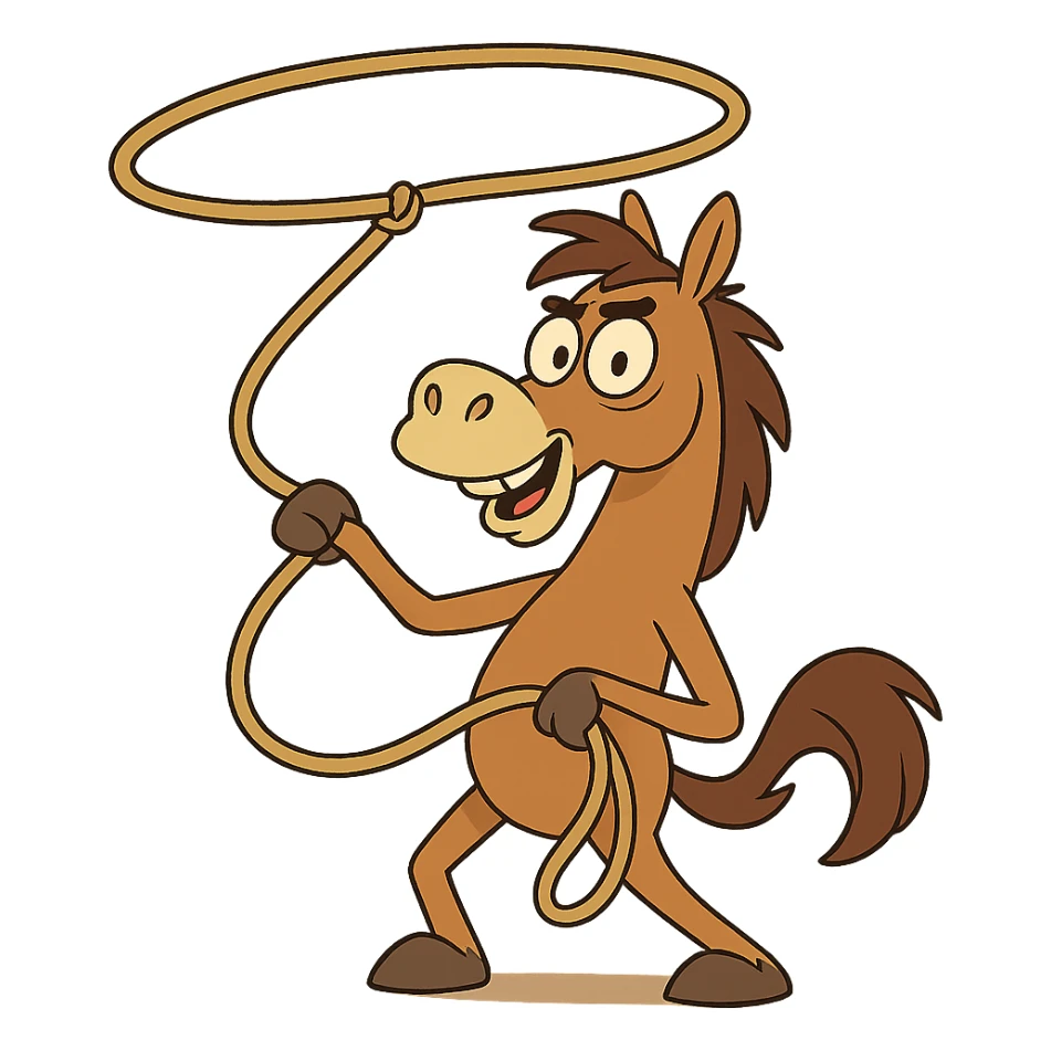 horse with a lasso, western cartoon style sticker