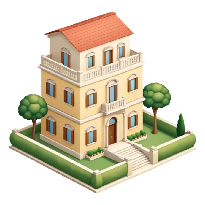 Italian villa, isometric dollhouse-style, realistic sticker