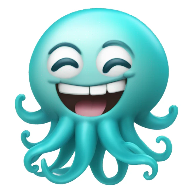 laughing emoji with a cyan squid on top sticker
