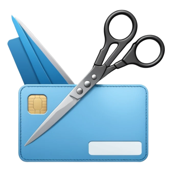 Floating black Scissors cutting a light blue idf ID card in 2 parts .hyper realistic sticker