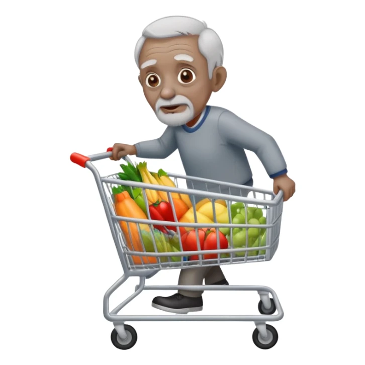 Old man stealing a grocery cart sticker