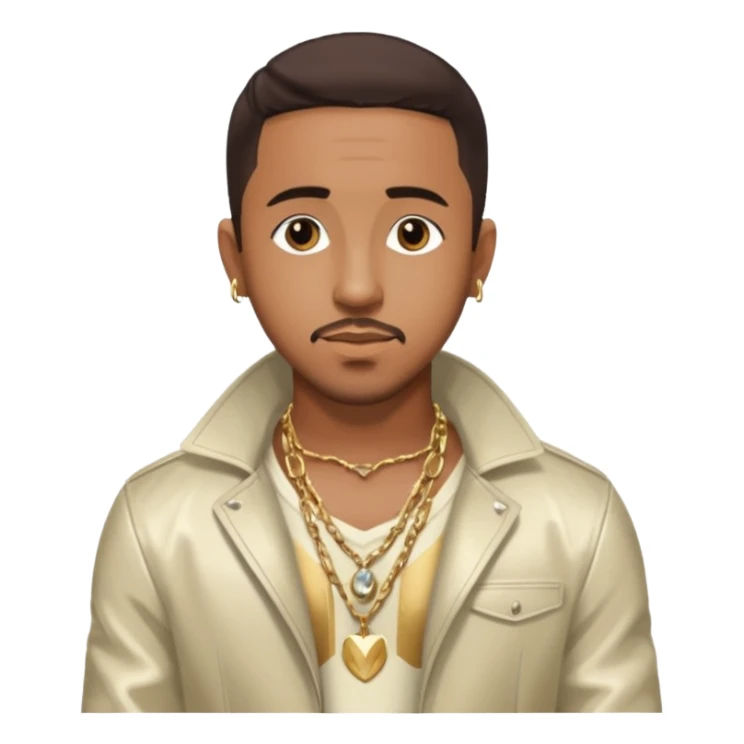 Marques Houston with dark brown hair, shirtless with necklace, metallic ivory jacket sticker