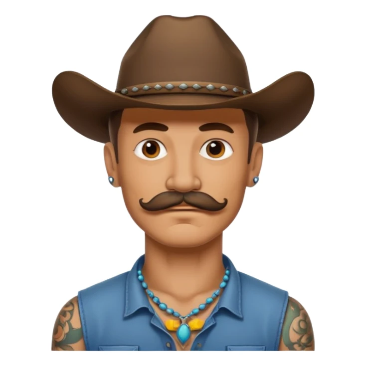 mustached cowboys with tattoos on neck  sticker
