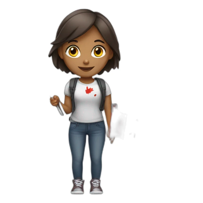 Girl who carry a card with a Canadian flag  sticker