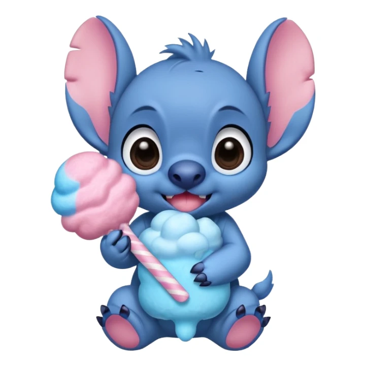 Cute Disney stitch holding pink cotton candy brown big eyes   sticker