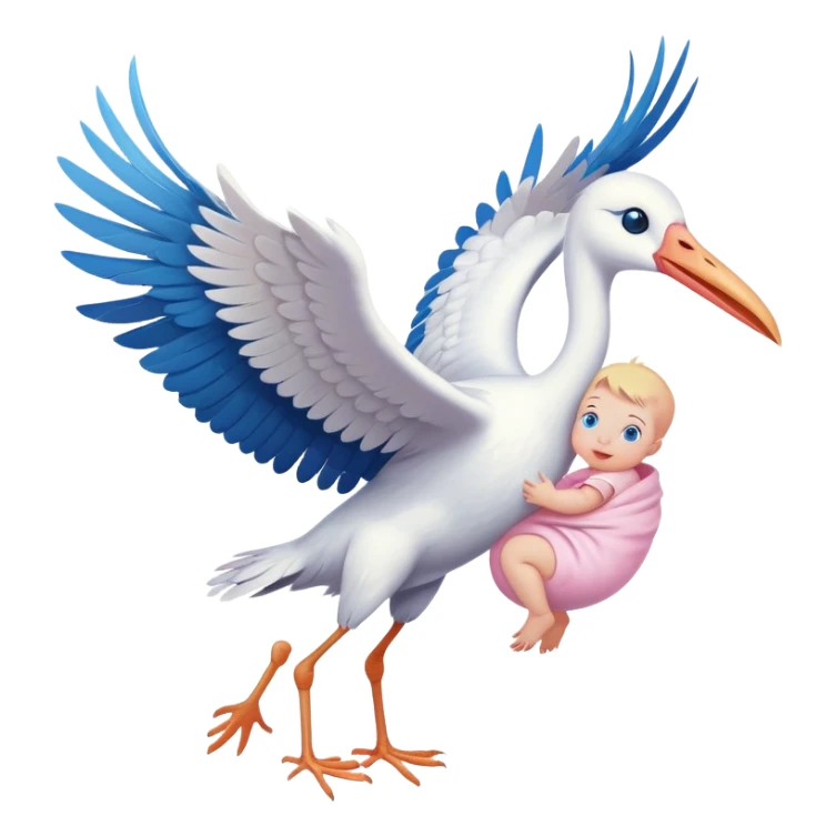 stork flying with a human baby in a bundle sticker
