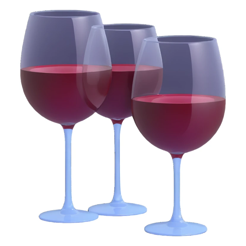 two wine glasses filled with red wine, 3D emoji style sticker