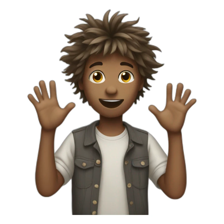 boy with messy hairs waving hands sticker