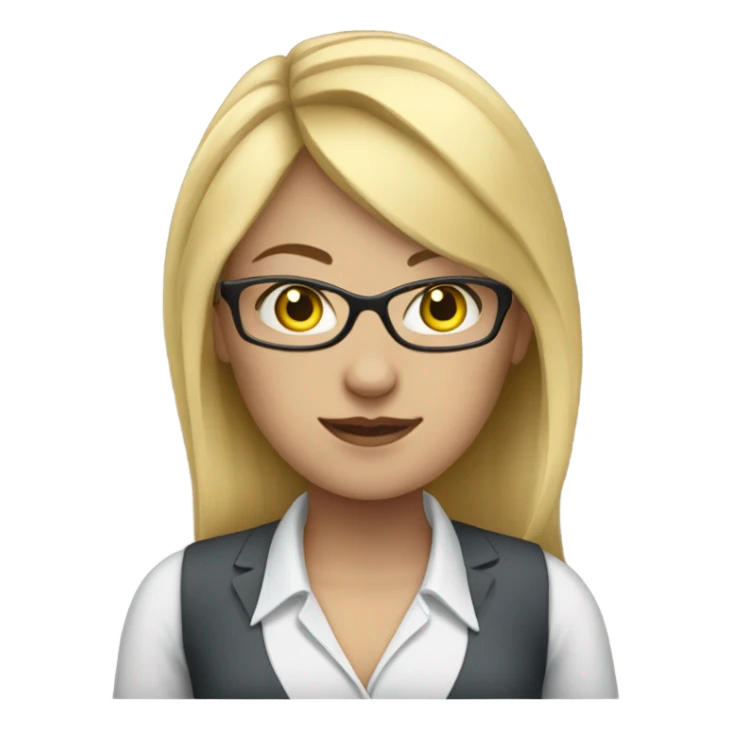 A female office worker with blond hair, blue eyes and glasses  sticker