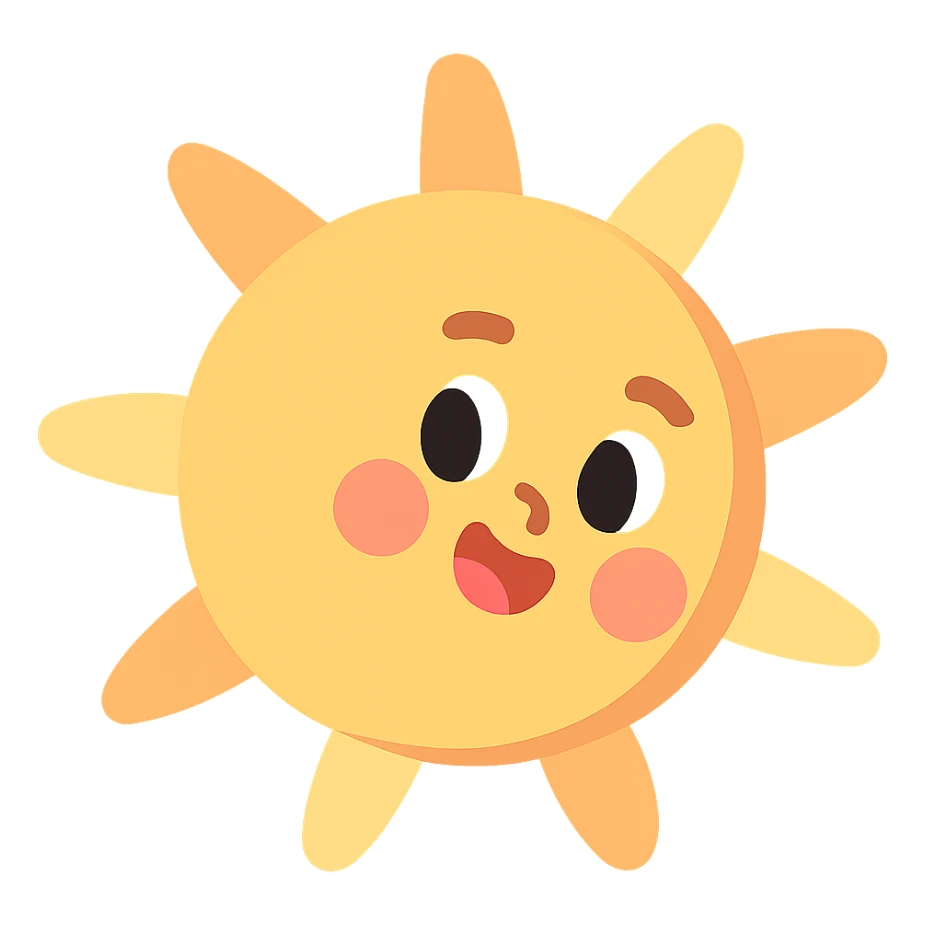 pastel toon style sun with sunlight shining at its side sticker