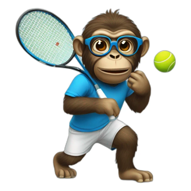 ape playing tennis in blue shirt with glasses sticker