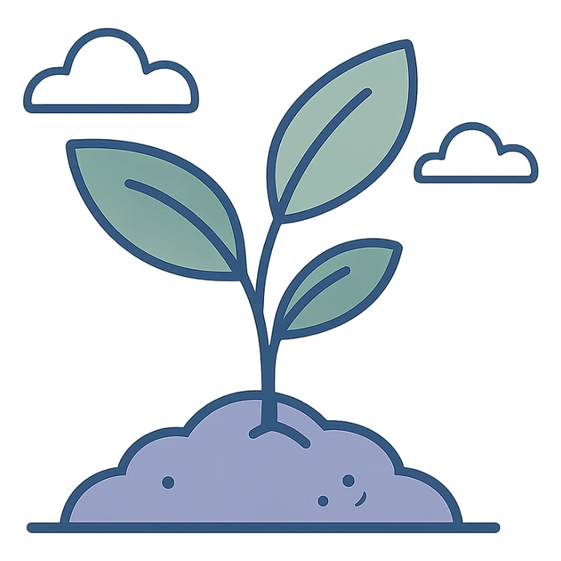 green plant sprout emerging from soil, minimal and fresh, modern illustration style sticker