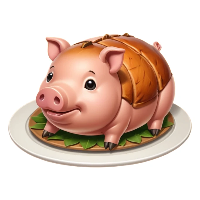 Create an emoji-style whole lechon. Crispy shiny roasted pig on a platter, festive and simple sticker