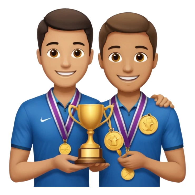 winner ceremony with one guy handing another guy a trophy. One having a medal around his neck sticker