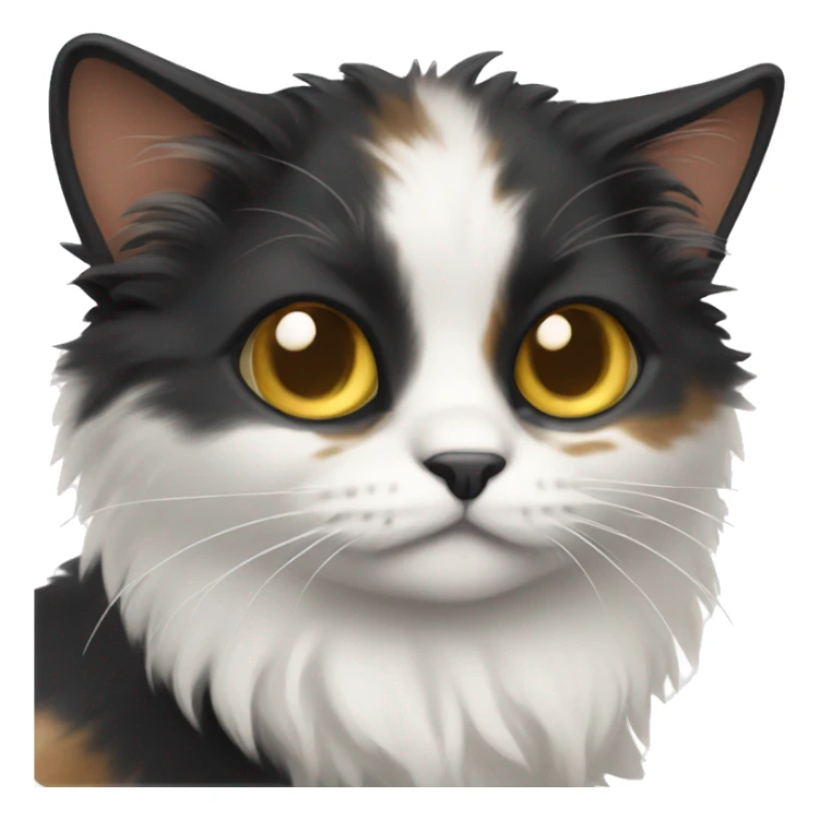 dark calico cat with white chest fluffy big eyes sticker