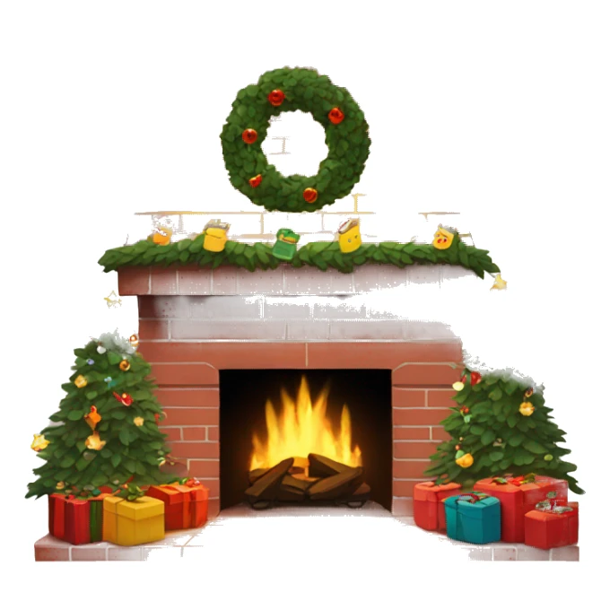 Brick Fireplace with wreath and Christmas lights and stockings sticker