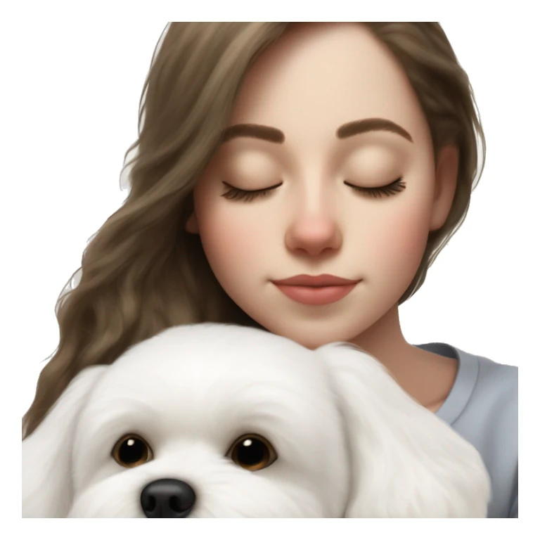 White dog Bichon Frise sleeping on brunette white girl's lap sticker