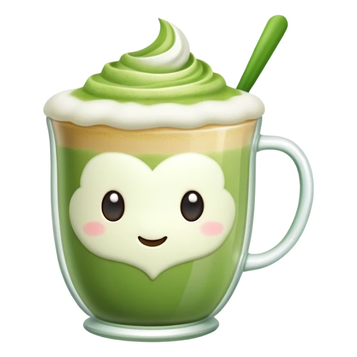 “Matcha latte in a cute glass cup, sticker