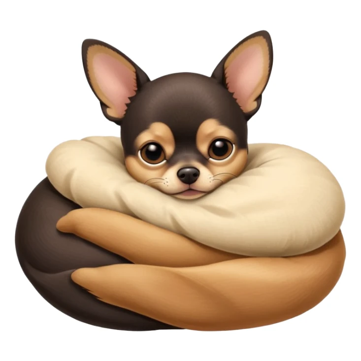 A high-resolution photo-realistic digital illustration of a cute black and tan chihuahua with big eyes shut sleeping lazily. sticker