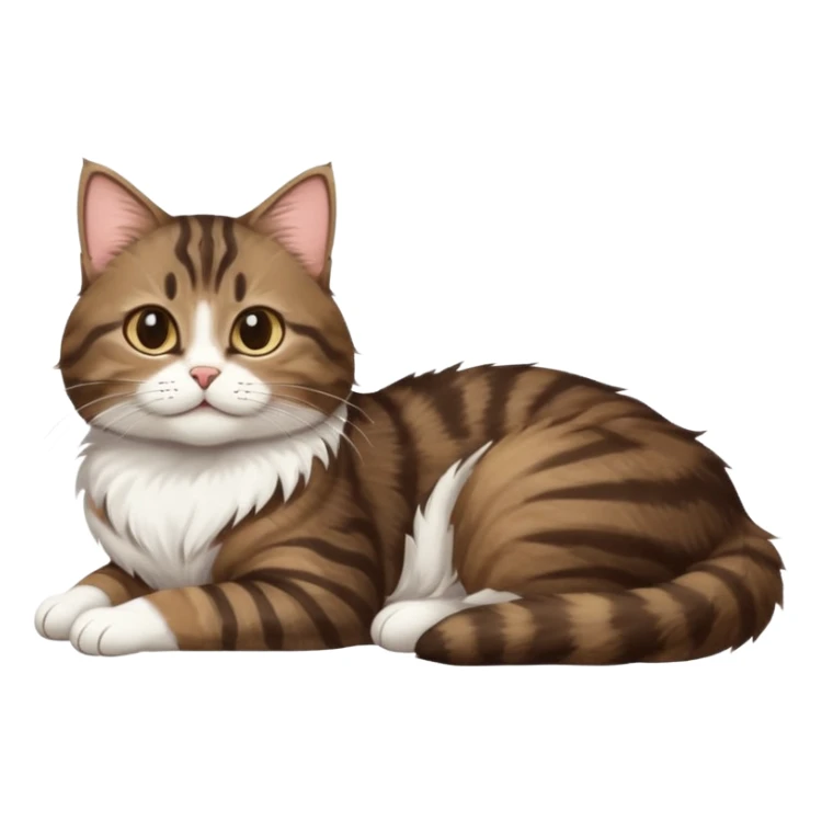 dark brown tabby and white cat with doing a big extremely long stretch reaching up into the air with arms and legs side by side together straight and overextended whilst lying on its side sticker