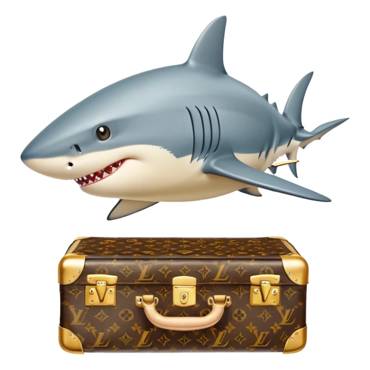 "Shark Secrets" - a shark with a golden Louis Vuitton suitcase, full of business advice. sticker