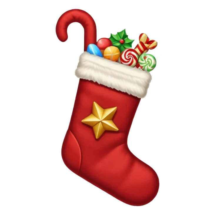 A cozy Christmas stocking full of vintage toys and candy sticker