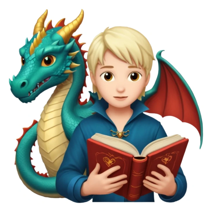Reading fantasy novels with love and dragons sticker