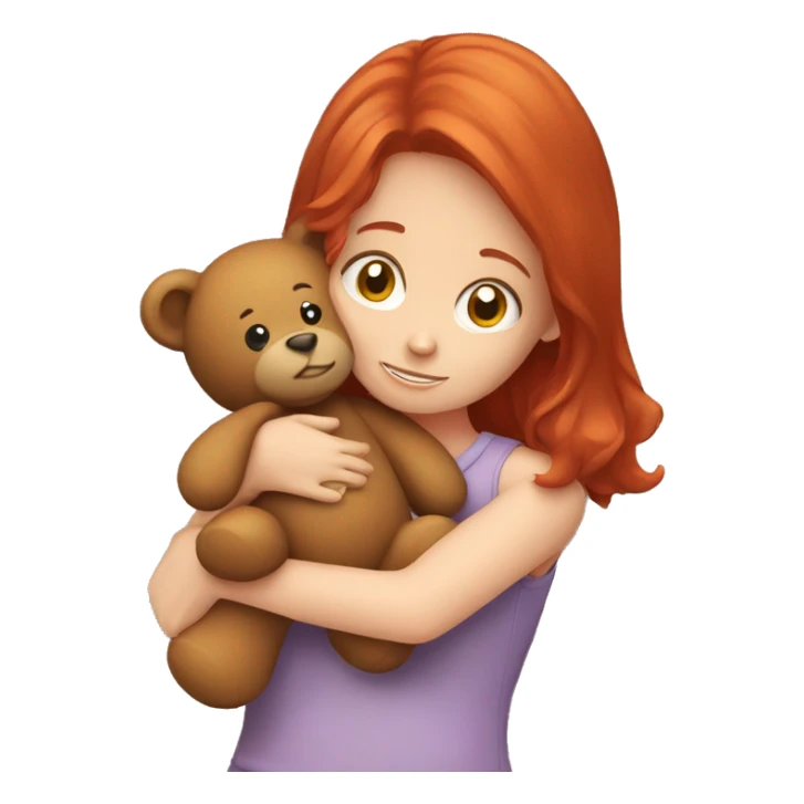 Red hair girl hugging a teddy bear sticker