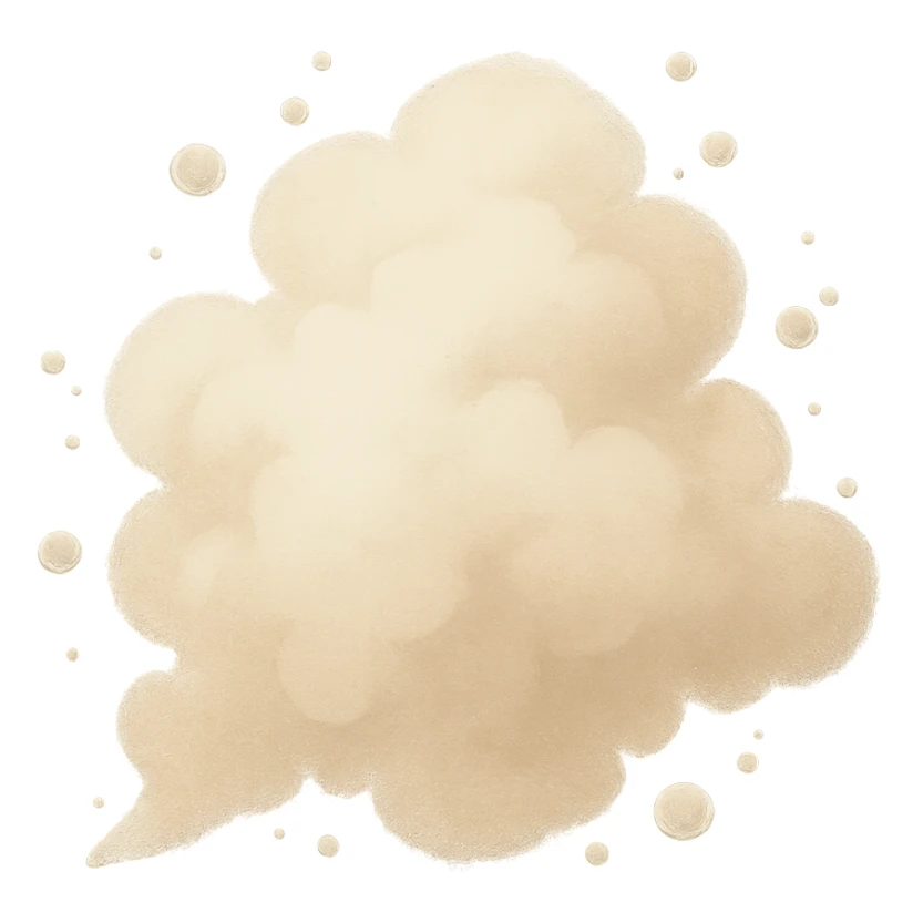 Dust Cloud (Haircare Pollution) in beige (#F5F5DC, #E6E6C6, #D2B48C) sticker