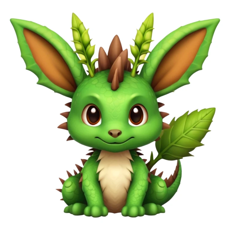 A cute dragon with bunny ears and plant-like features, with spikes on its back sticker