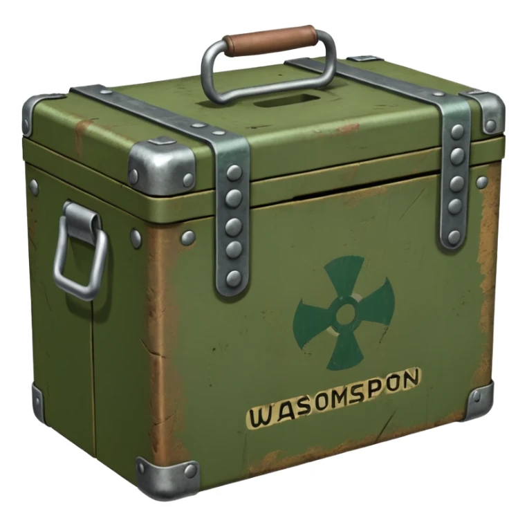 green military box with with an inscription weapon sticker
