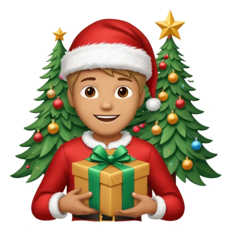create a realistic emoji of a packaging woker under a christmas tree sticker