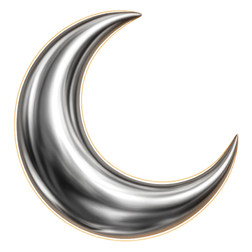 Add a subtle orange glow to the chrome moon icon, keep the background transparent. sticker