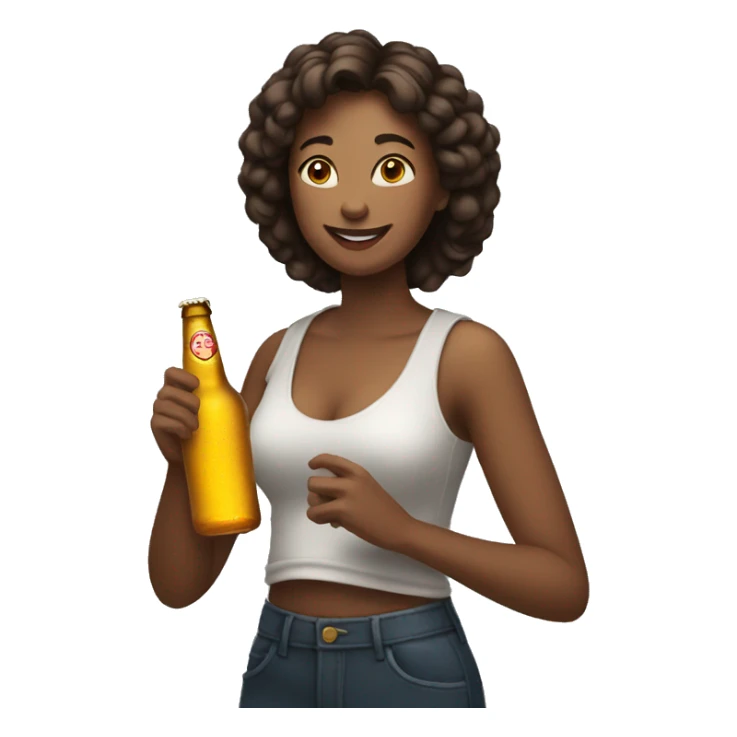 a woman holding a bottle of beer sticker