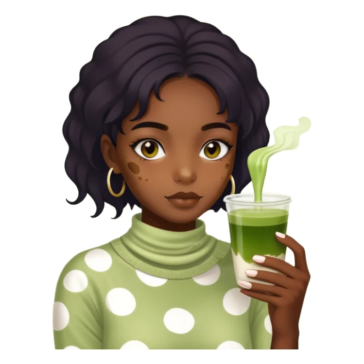 Haz a una chica morena con vitiligo y tomando matcha sticker
