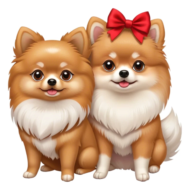 White Pomeranian and red Pomeranian with bow sticker