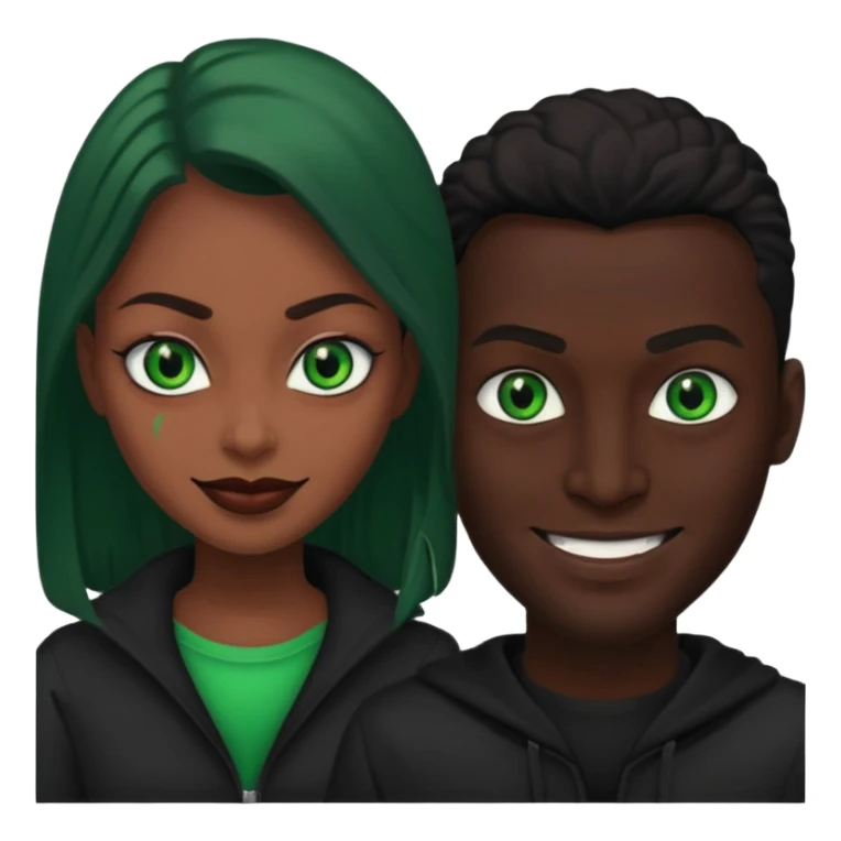 two evil persons (male and female) with devilish smile and black face and green eyes sticker