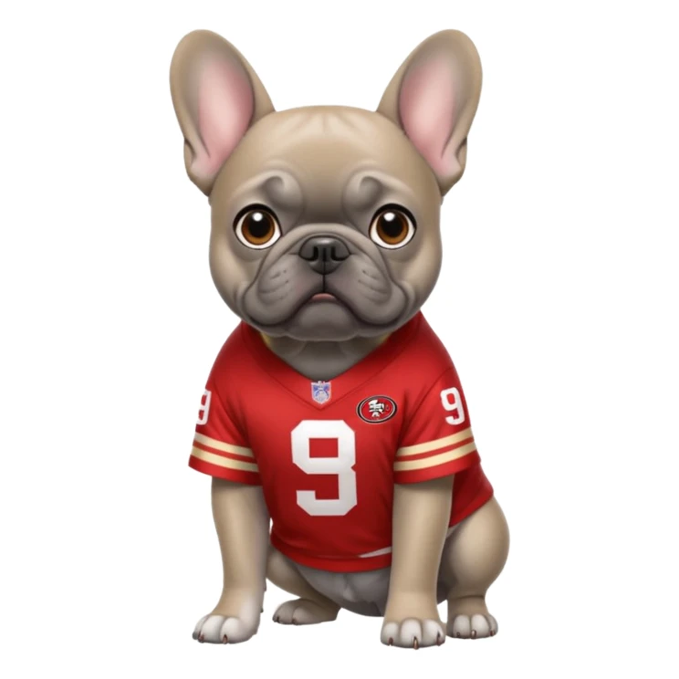 Gray French bulldog in 49ers sticker