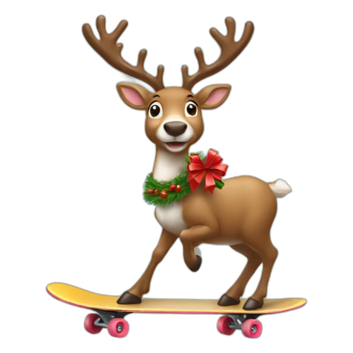 Reindeer delivering Christmas gift on skateboard sticker