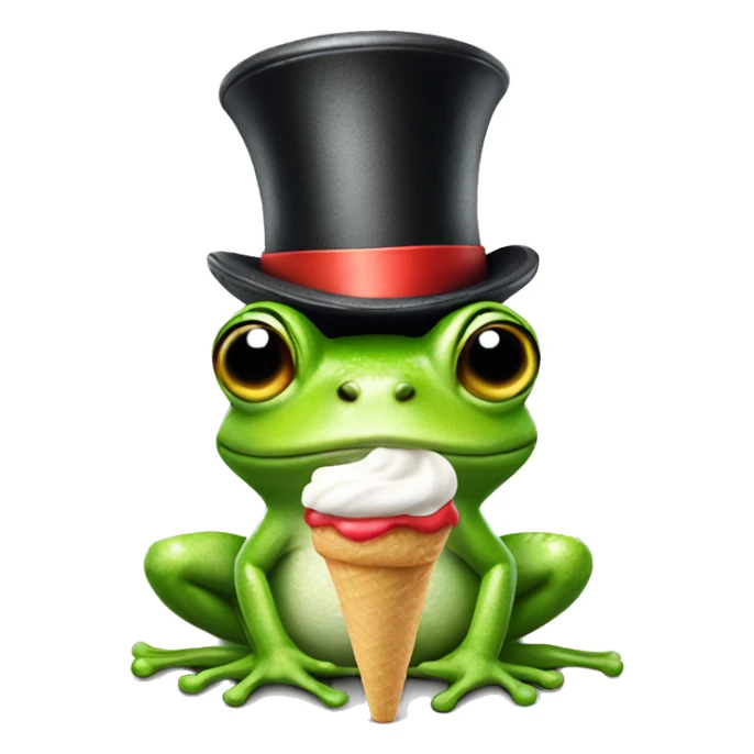 Frog wearing top hat eating icecream sticker
