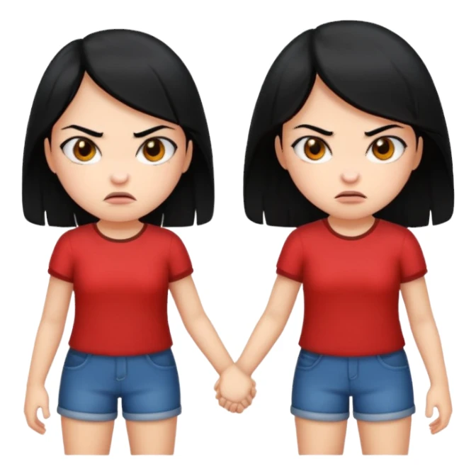 two girls with black hair and angry faces holding hands  sticker