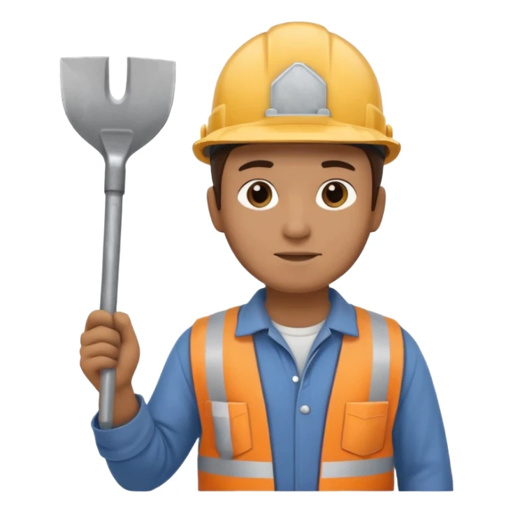 a construction worker holding shovel lifting towards his shoulder sticker