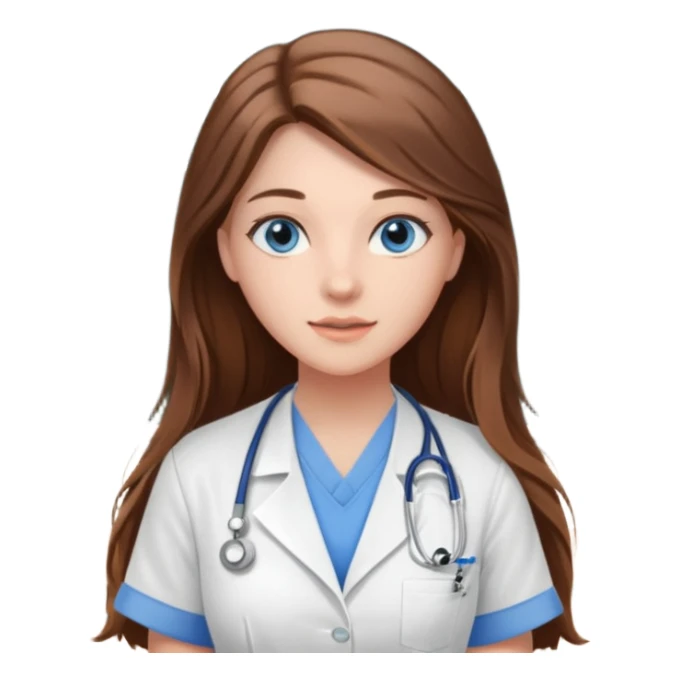 inside a classroom at university that says nursing school on the board with a pretty female nursing student with long brown hair, blue eyes sticker